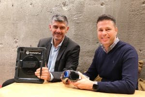 InnovateGPT CEO George Stavrakakis and SpatialGPT Robert Marolda sat with equipment to integrate generative AI in construction